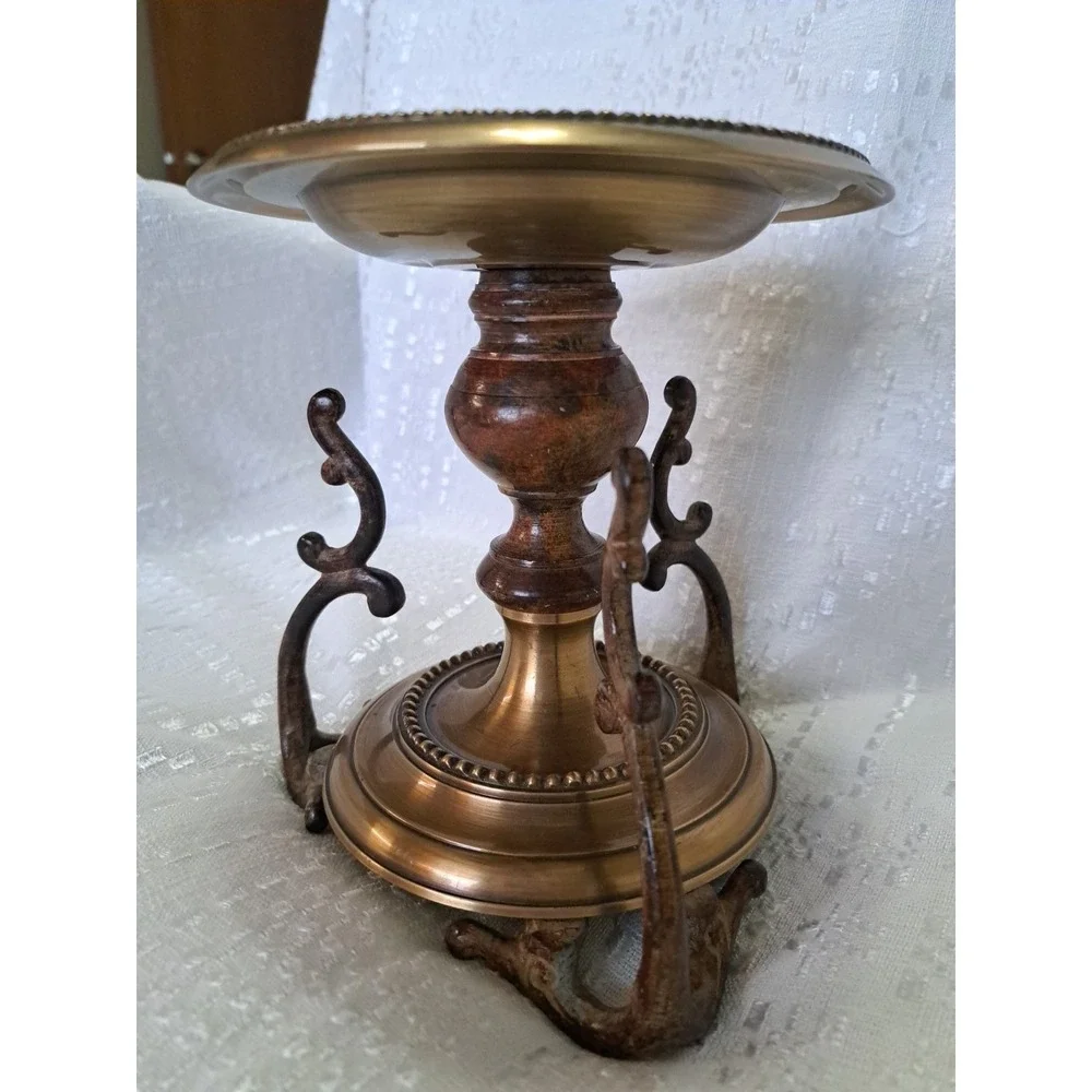Antique Bronze Cup Louis XVI Style 19 Century 3 Legs Candle Holder‎ 7 X 6 Inches